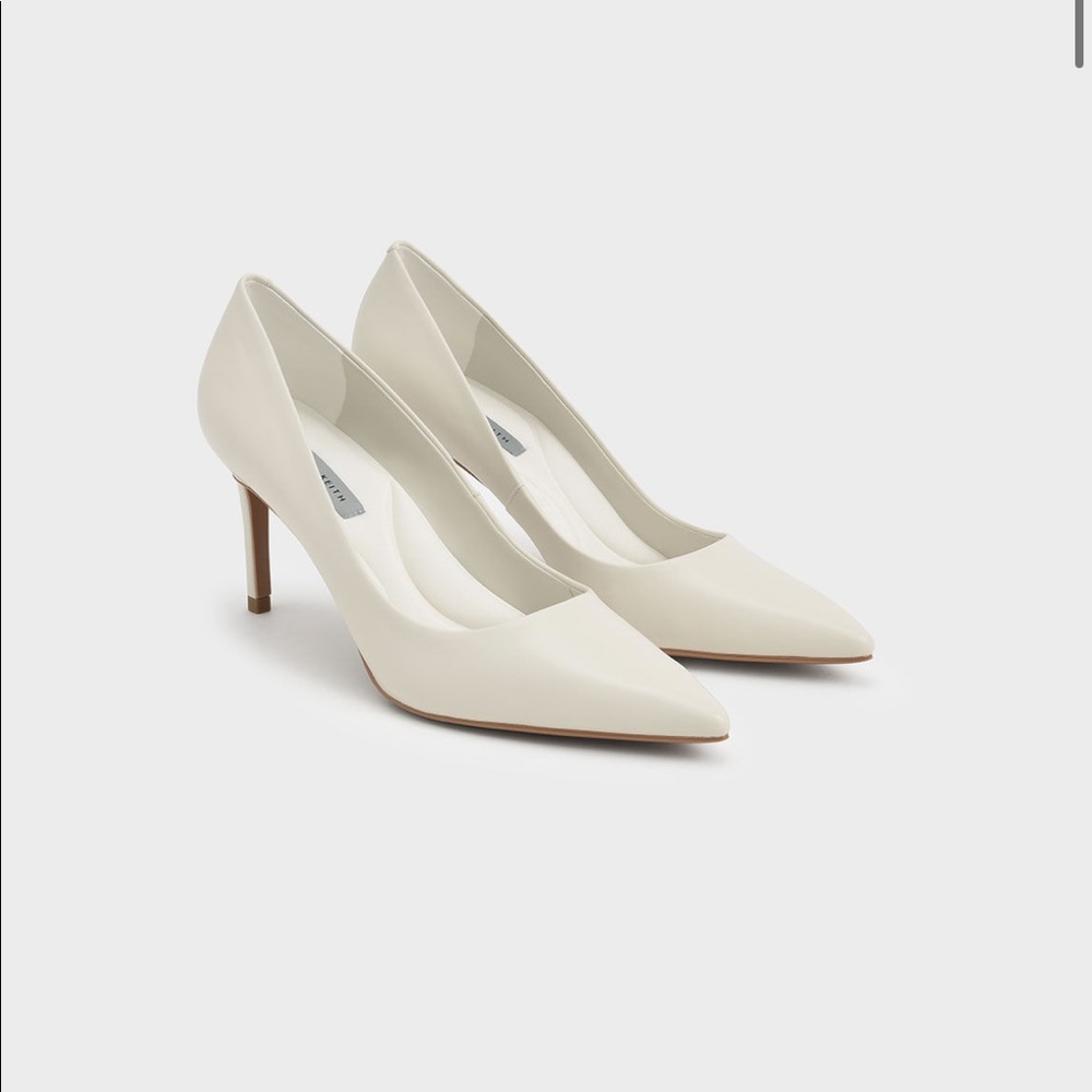 Charles & Keith Pointed Toe Stiletto Pumps in Chalk 37